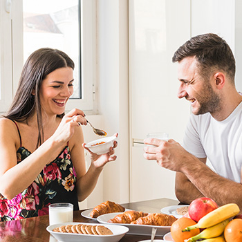 man and woman with no stomach issues