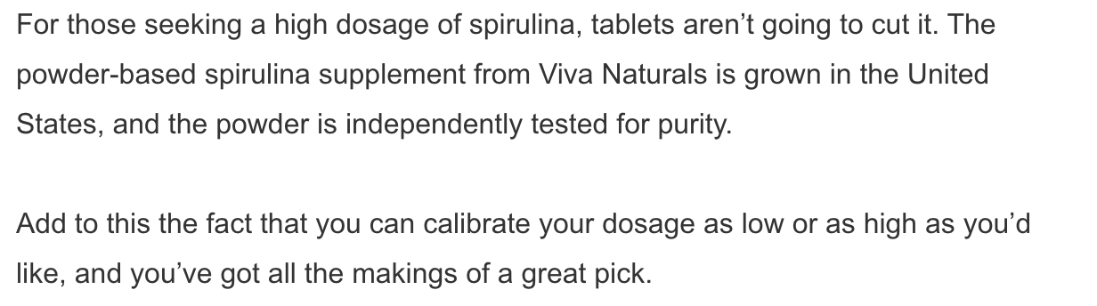 Spirulina price