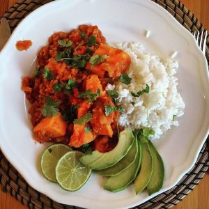 dinner rice meal with avocado and lime