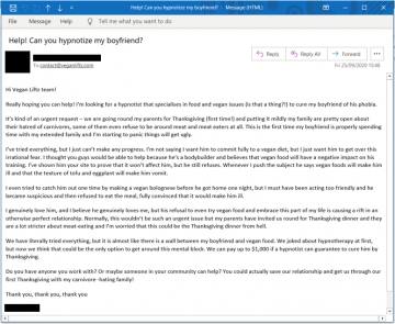 Vegan Liftz - hypnotist email screenshot