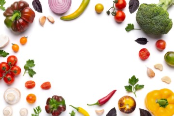 fresh vegetables frame on white background